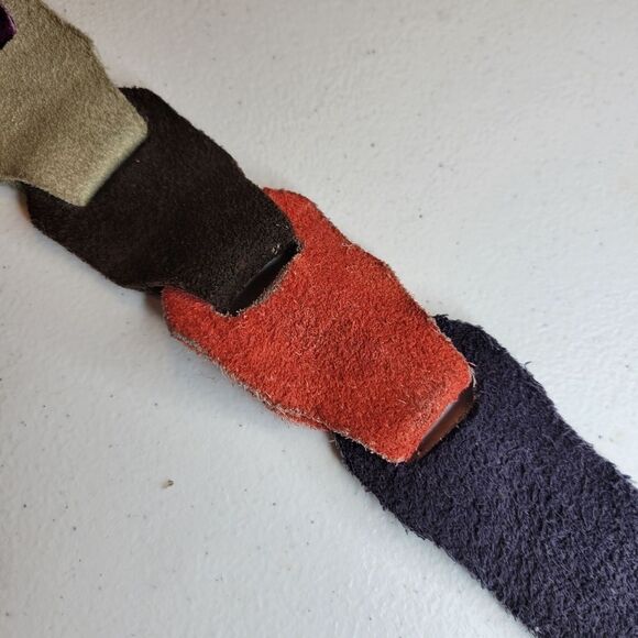 Vintage Multi Color Suede Link Belt with Silver Toned Buckle Brown Red Purple - Picture 6 of 10